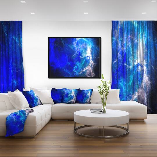 Designart - Blue Sparkling Lightning - Abstract Canvas art print in Black Frame